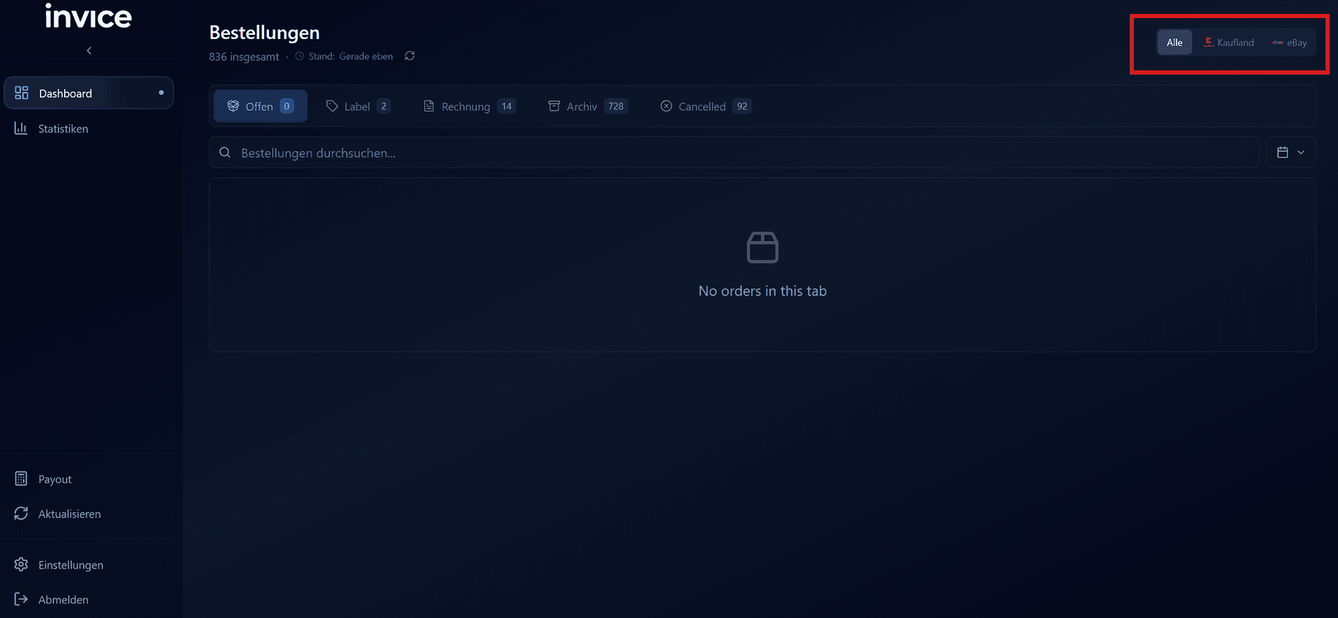 Plattform-Filter-Buttons oberhalb der Tabs