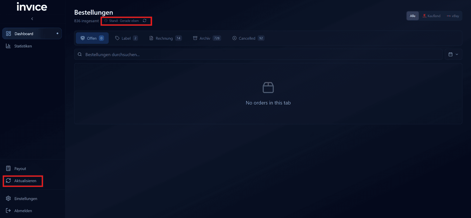 Refresh-Button oben rechts im Dashboard