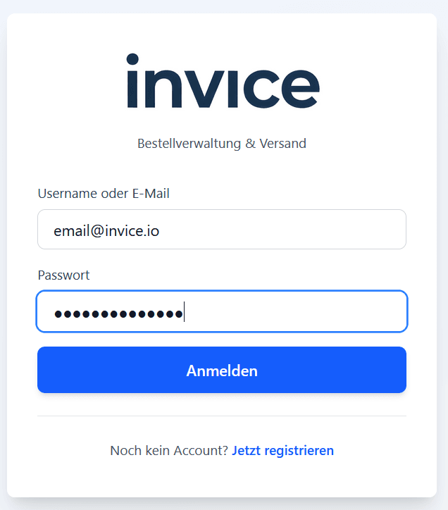 Login-Seite mit Benutzername und Passwort Feldern