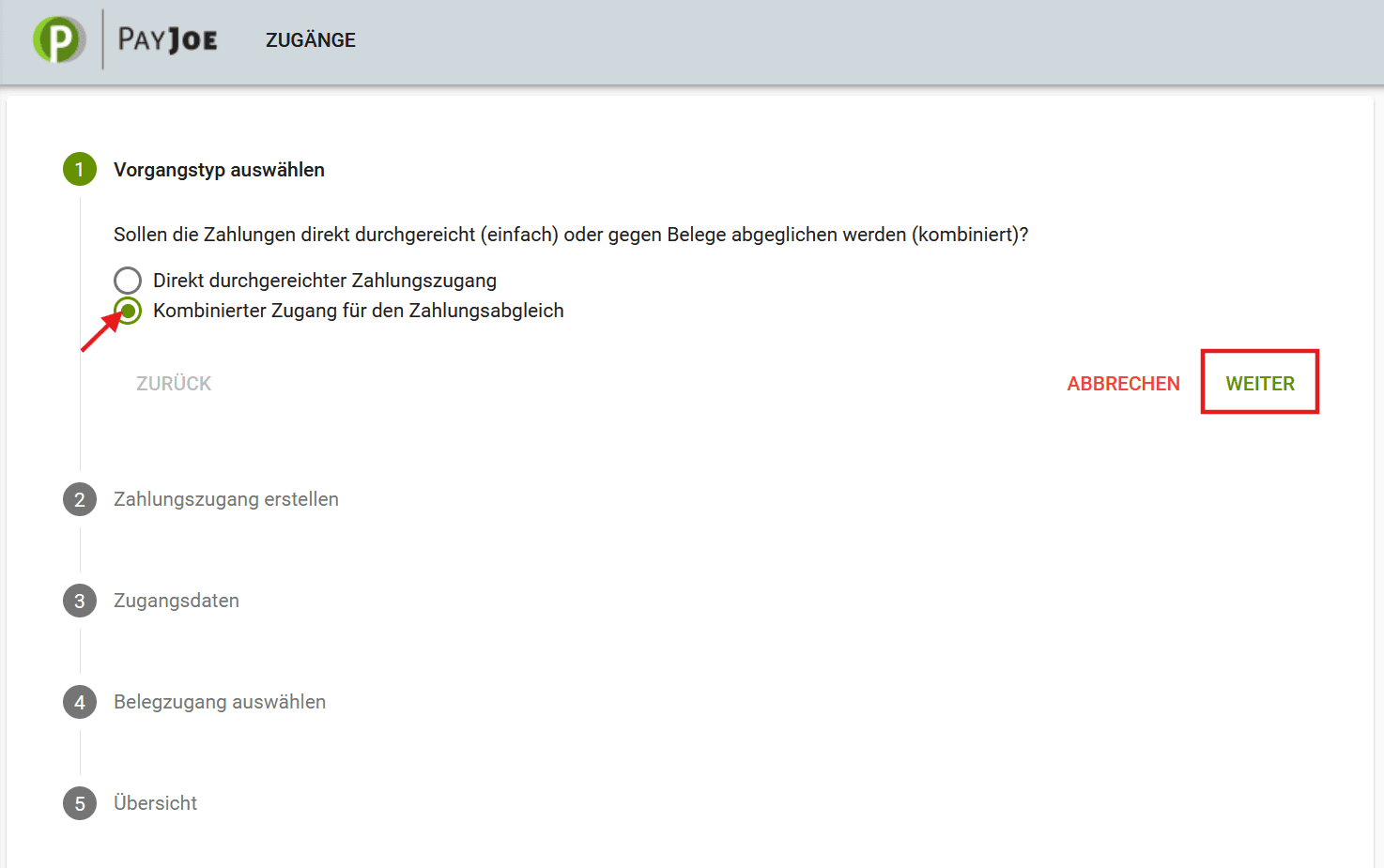PayJoe Zahlungszugang - Kaufland (API) auswählen
