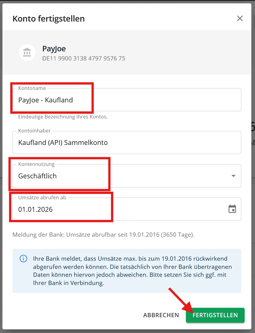 Lexware - PayJoe Konto fertig eingerichtet